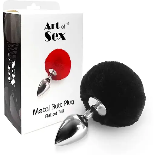 Металевий анальна пробка Art of Sex - Metal Butt Plug Rabbit Tail М, Чорний - фото 3