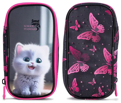 Пенал шкільний для дівчинки з Котиком м'який School Standard (PSS-117)