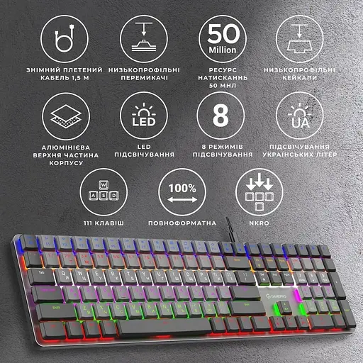 Клавиатура GamePro MK145R Red Switch Low Profile Dark Gray (MK145R) - фото 5