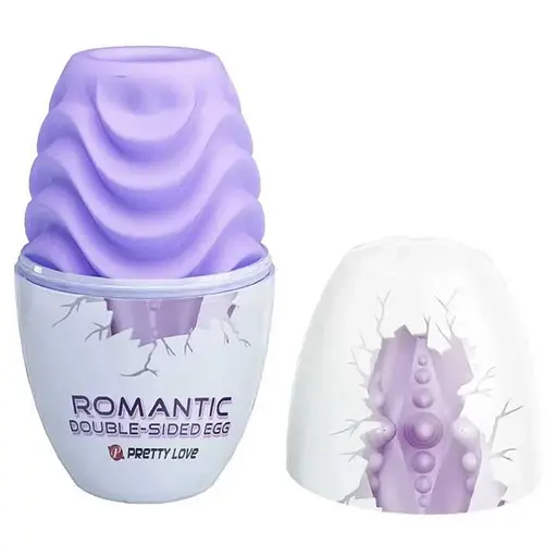 Яйце-мастурбатор текстуроване двостороннє силіконове чоловіче пристосування компактне фіолетове - фото 5