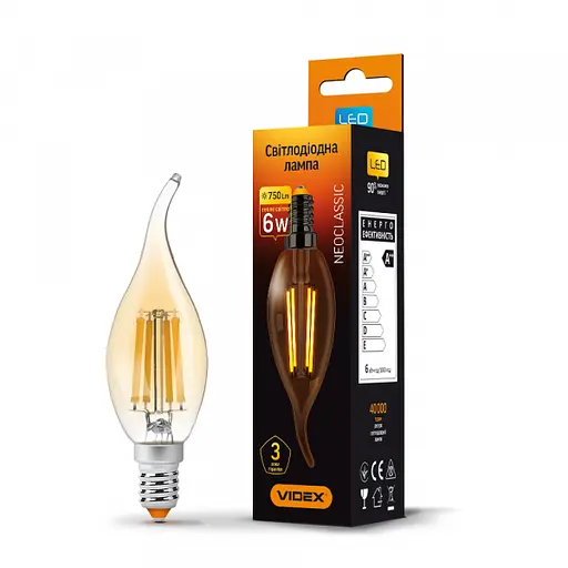 LED лампа VIDEX Filament C37FtA 6W E14 2200K бронза - фото 1