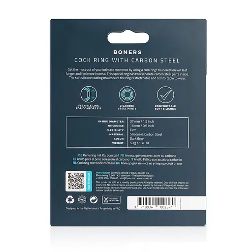 Эрекционное кольцо Boners Cock Ring With Carbon Steel серрый - фото 4