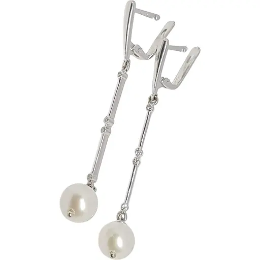 Золотые серьги Гелиос с бриллиантами и жемчугом. Артикул 3032719