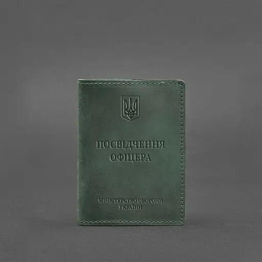 Кожаная обложка для удостоверения офицера 9.0 зеленая Crazy Horse - фото 5