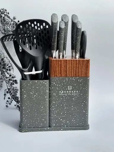 Набор кухонных ножей Edenberg EB-11098 из 12 предметов на стойке Cерый - фото 1