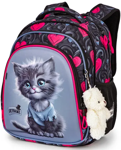 Ортопедичний рюкзак до школи для дівчинки з Котиком SkyName 37х30х18 см для молодших класів (R2-223)