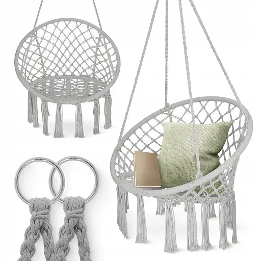 Крісло-гойдалка 4FIZJO Boho Dream 80 см підвісна, плетена Grey (P-5905973404525) - фото 4