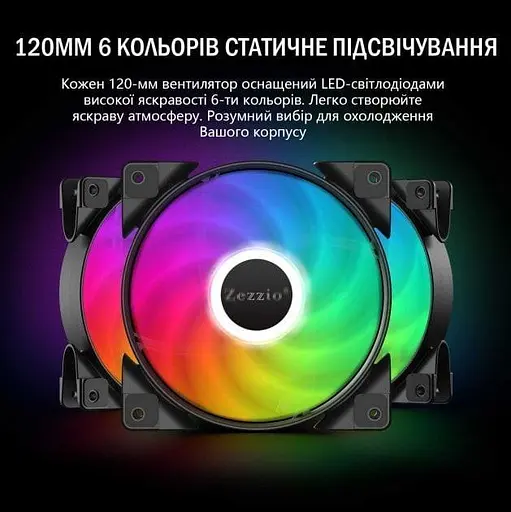 Комплект вентиляторів Zezzio ZC-120 SRGB 3 in 1 Kit (ZC-120 Colorful 3in1) - фото 8