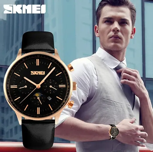 Мужские классические часы Skmei 9117 Black Gold - фото 3