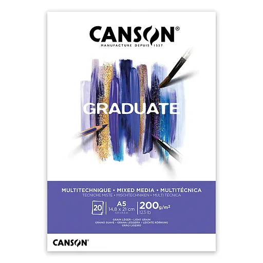 Склейка паперу Canson Graduate Mixed Media А5 200 г/м2 20 аркушів білий колір   - фото 1