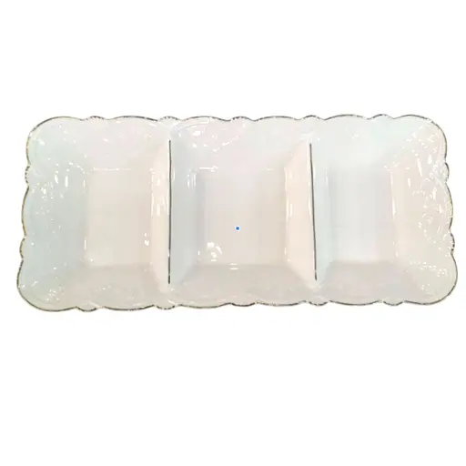 Менажница фарфоровая на 3 секции для закусок 30×14×3.5 (см) тарелка прямоугольная для сервировки Белый Yiwu 120-YH-HG016