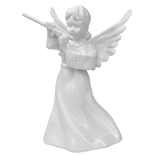 Новорічна підвіска MIS LT Янгол з сопілкою малий 4х3,5х6 см білий - фото 1
