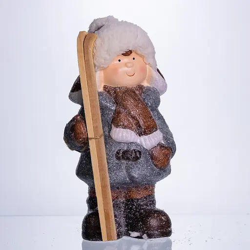 Новорічна фігурка Дівчинка з лижами з порцеляни 12×11×23 см Yiwu CR-5-14 - фото 2