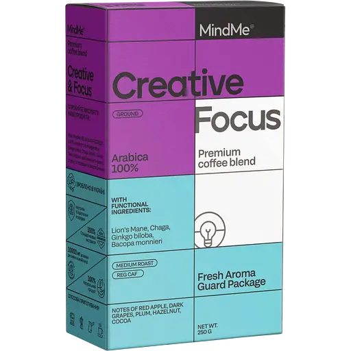 Набор: кофе MindMe Creative & Focus функциональный молотый 250 г + коллагеновые сливки с кокосовым молоком MindMe Beauty Creamer 210 г - фото 2