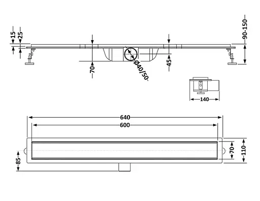 Линейный трап Qtap Scorpio Tile600 из нержавеющей стали, под плитку (поворотный сифон/сухой затвор) QTSCOTILE600 - фото 6