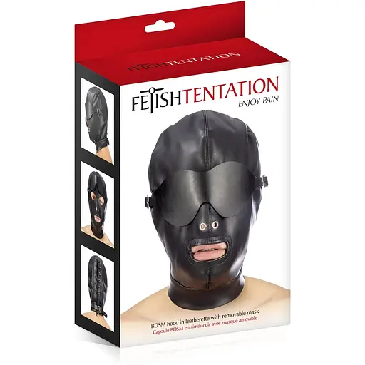 Капюшон для БДСМ зі знімною маскою Fetish Tentation BDSM hood in LeaTherette With removable mask - фото 3