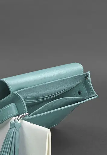 Шкіряна жіноча бохо-сумка Лілу бірюзова - фото 5