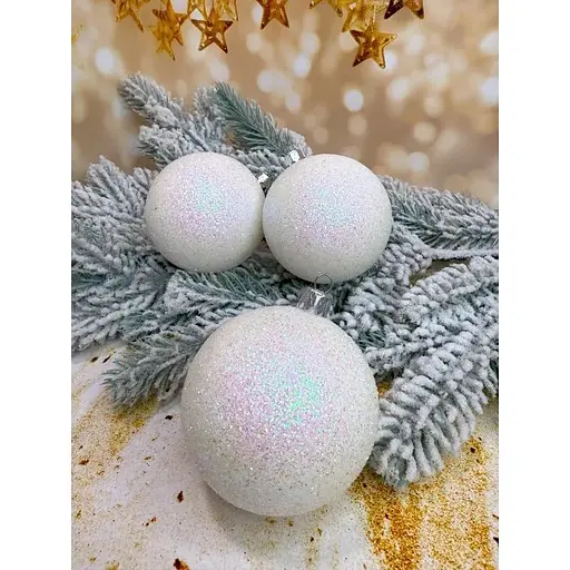 Набір ялинкових куль Блиск 80 мм 6 шт Білий - фото 1