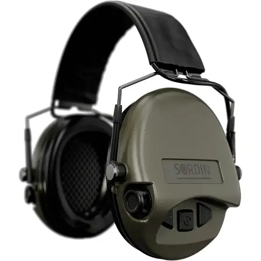 Активні навушники Sordin Supreme MIL AUX Slim з верхнім тримачем зелені
