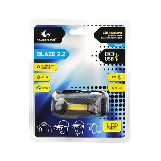 Фонарь налобный Falcon Eye Blaze 2.2, 60 Lm USB Rechargeable (FHL0023) - фото 2