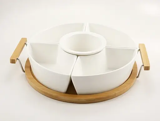 Менажниця порцелянова 5-ти секційна на підставці Interos 29 см (PJ02040) - фото 1