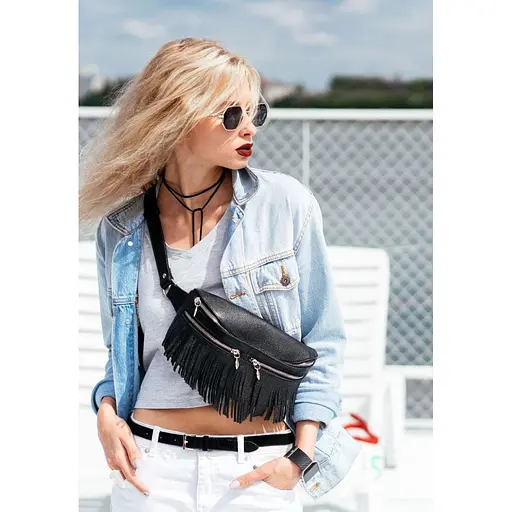 Шкіряна жіноча сумка на пояс Spirit чорна - фото 10