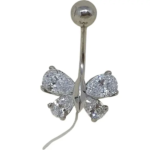 Серебряная серьга для пирсинга пупка Ирий с фианитами. 6006