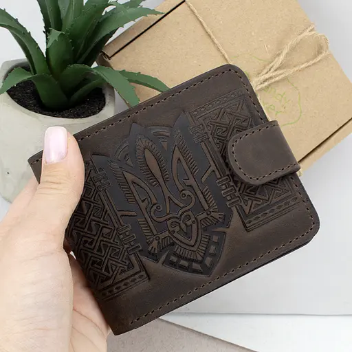 Портмоне мужское кожаное Handycover HC0041 коричневое с гербом Украины - фото 7