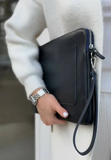 Кожаный чехол BlankNote для ноутбука на молнии с карманом и петлей на руку Синий - фото 2