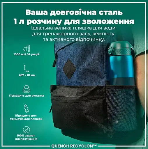 Пляшка для води ION8 1000 мл (ЭКО бутылка) BPA Free, Aqua (I8RF1000AQU) - фото 4
