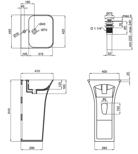 Комплект Qtap Crow: Раковина підлогова моноблок 445x420x840 мм White + Донний клапан PU02O (QT0511G315WN47321) - фото 7