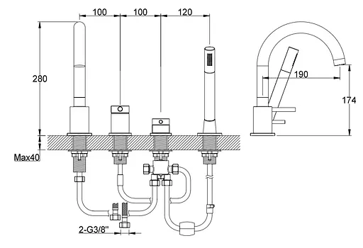 Змішувач для ванни Kohlman Axel хром на борт ванни QB244A Хром - фото 2