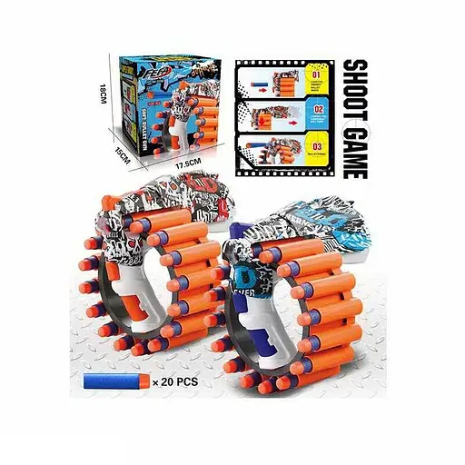 Пістолет, механічний принцип роботи, стріляє м’якими патронами, 20 патронів (В асортименті) - фото 2