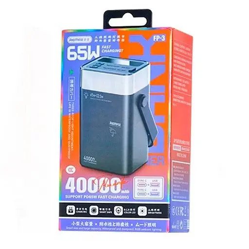 Портативная батарея REMAX FP-3 40000 mAh 65W LED lamp внешний аккумулятор черный - фото 2