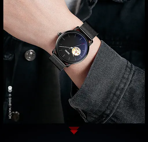 Чоловічий годинник скелетони Skmei 9201 механічний (Чорний) - фото 3