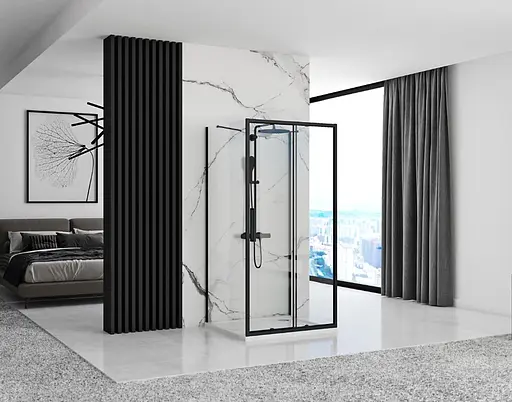 Душевая кабина Rea Rapid Slide 100x100 black пристенная REA-KPL-09876, Черный матовый, Универсальная, прозрачная - фото 5