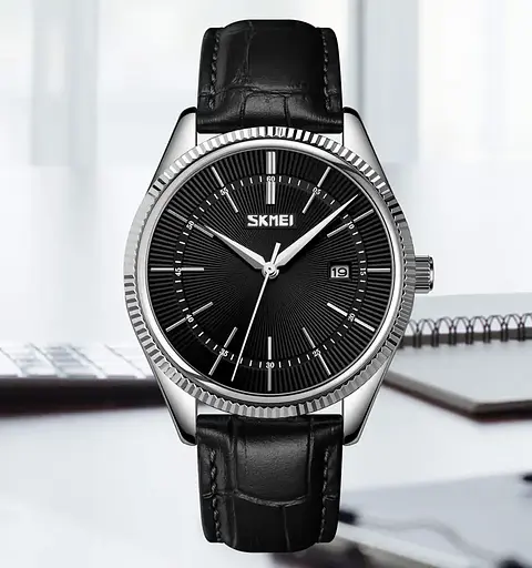 Чоловічий наручний годинник Skmei 9298 (Сріблястий з чорним циферблатом) - фото 4