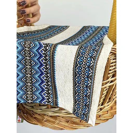 Комплект Великодній кошик Галичина із лляним рушником 70х30 см Рандеву синій та свічкою - фото 6