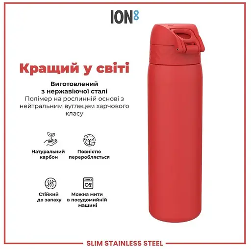 Пляшка для води ION8 металева 600 мл Stainless Steel Red (I8SS600RED) - фото 6