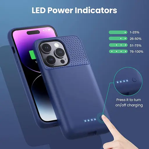 Чехол Feob Battery для iPhone 14 Pro (6,1 дюйма), мощный ультратонкий чехол для зарядки аккумулятора емкостью 7200 мАч, защитный - фото 6