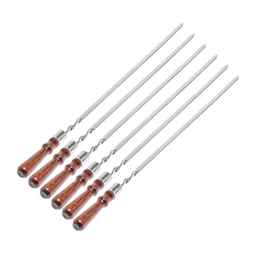 Набор шампуров из пищевой нержавеющей стали 62 см с деревянной лакированной ручкой (толщина 2 мм) 6 штук, Woodly 87495 - фото 2