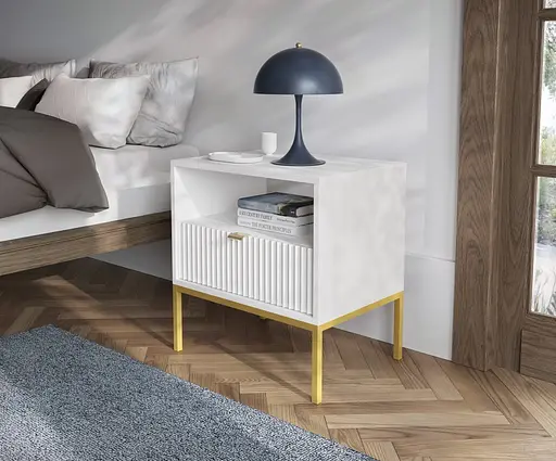 Тумба приліжкова Perfect Home Нова / Nova з 1 шухлядою і золотими ніжками S54 Білий (PFH-091261)