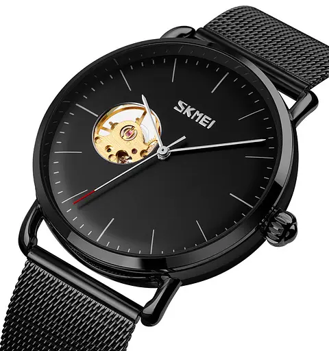 Чоловічий годинник скелетони Skmei 9201 механічний (Чорний) - фото 2