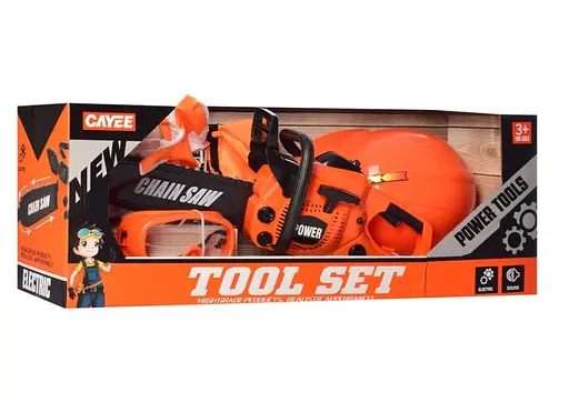 Набор инструментов KY1068-108C пила 40см, подвиж.лента, шлем, очки, перчатки, на батарейке, в коробке (6903317066742) - фото 2