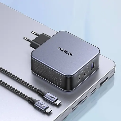 Зарядний пристрій 3xUSB 140W 2хUSB-C+USB-A Gan CD289 with C to C Cable 1.5 м Gray Ugreen - фото 5