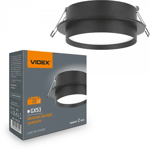 Світильник Videx під лампу GX53 врізний Круглий Чорний (VL-SPF33R-B) - фото 1