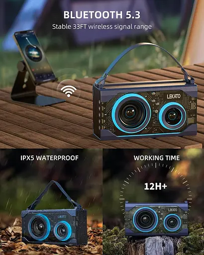 Bluetooth-динамик LEKATO, портативные прозрачные беспроводные динамики с басами, динамик для душа со смешанной подсветкой RGB, стерео - фото 2