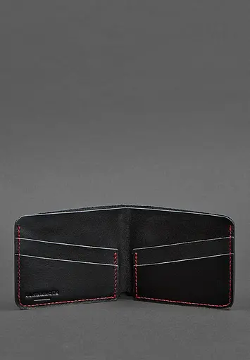 Кожаное портмоне 4.1 (4 кармана) черное с красной нитью - фото 5