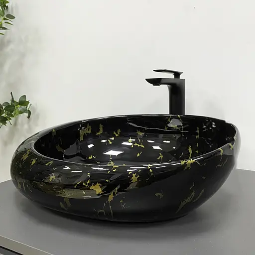 Умивальник VBI Riccia black marmo glossy накладний VBI-017201, Чорний - фото 2