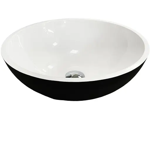Раковина Adamant умивальник KREIS штучний камінь кругла без відвернення для змішувача та переливу 420х150мм накладний чорно-білий - фото 1